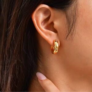 18K Gold Plated Inlaid Zircon Hoop Earrings